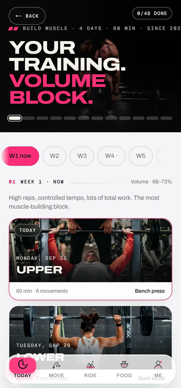 Le plan d’entraînement dans l’app FORGE