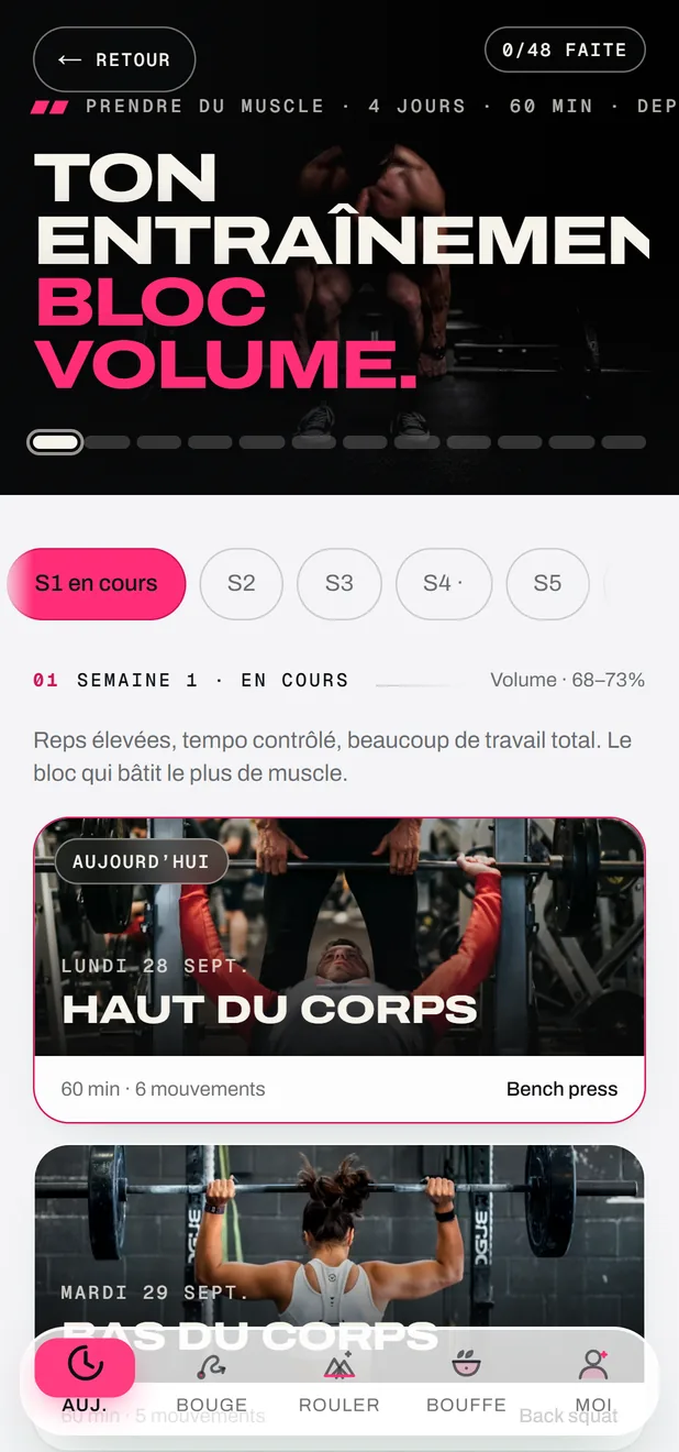 Le plan d’entraînement dans l’app FORGE