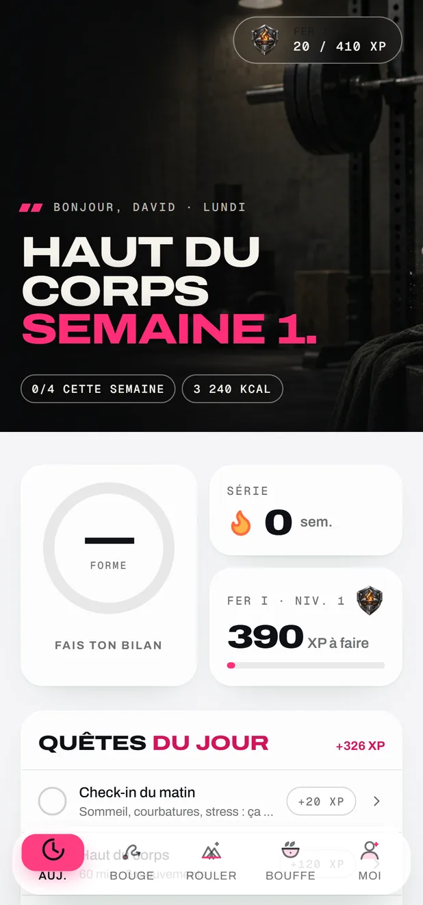 L’écran Aujourd’hui de l’app FORGE
